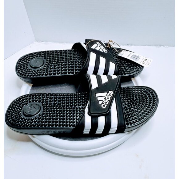Adidas Adissage Mens Slide Sandals Black & White Size 13 Adjustable Strap Comfor - Picture 3 of 7